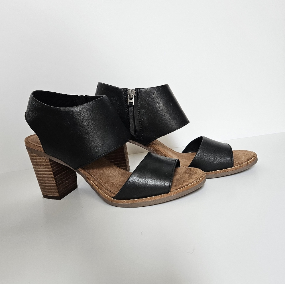 TOMS MAJORCA BLACK LEATHER HEELED SANDAL